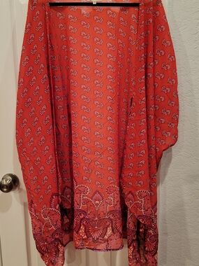 Red Printed Women's Kimono Top